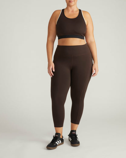Universal Standard Next-to-Naked Racerback Sports Bra - Deep Brown/Dove Wing Trim