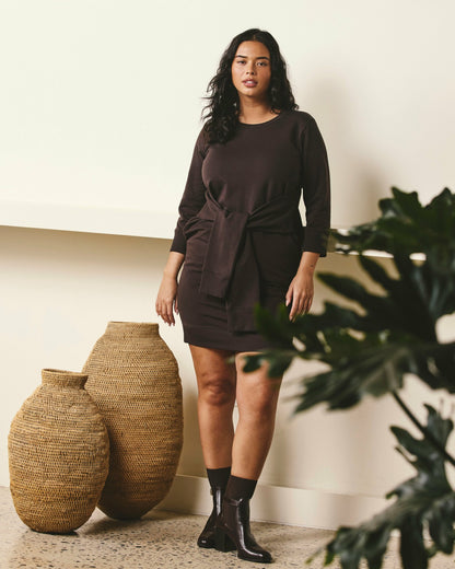 Universal Standard Misa Tie Sweatshirt Dress - Deep Brown
