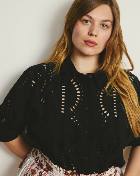 Universal Standard The Embroidered Artist Poplin Shirt - Black