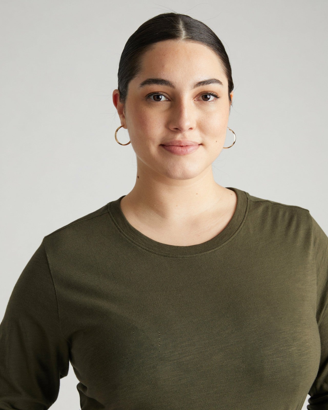 Universal Standard Light-As-Air Long Sleeve Crew Neck Tee - Nori