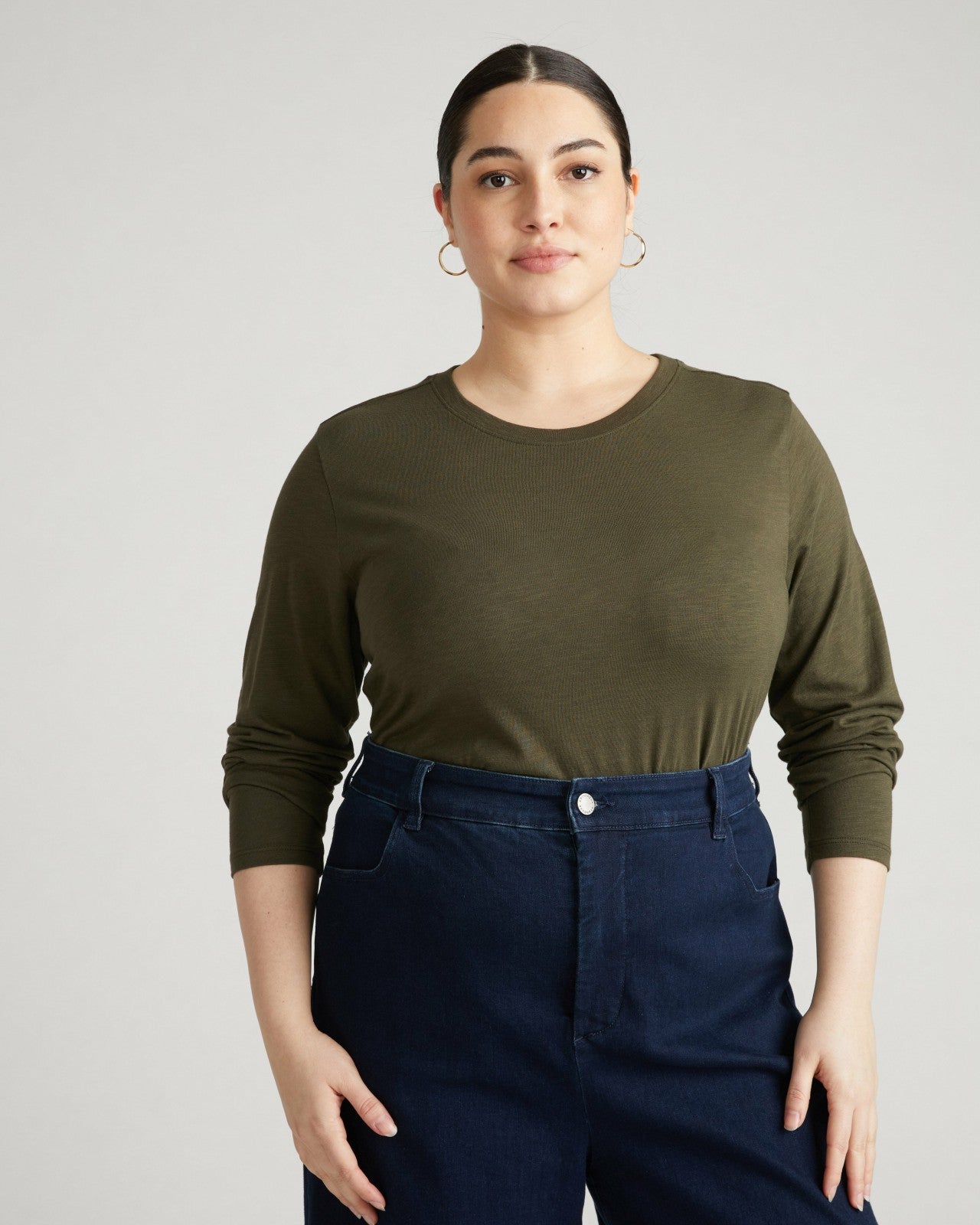 Universal Standard Light-As-Air Long Sleeve Crew Neck Tee - Nori