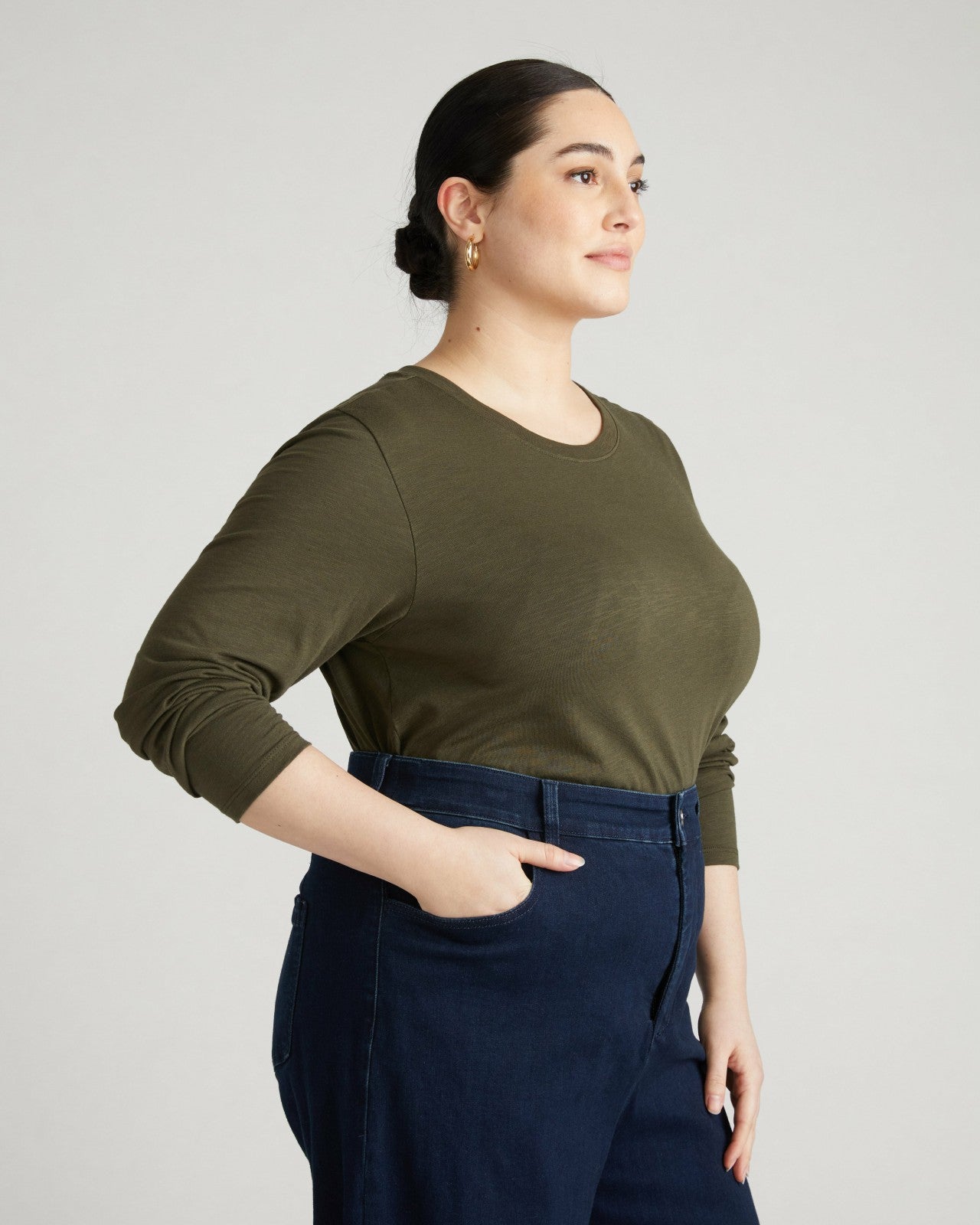 Universal Standard Light-As-Air Long Sleeve Crew Neck Tee - Nori