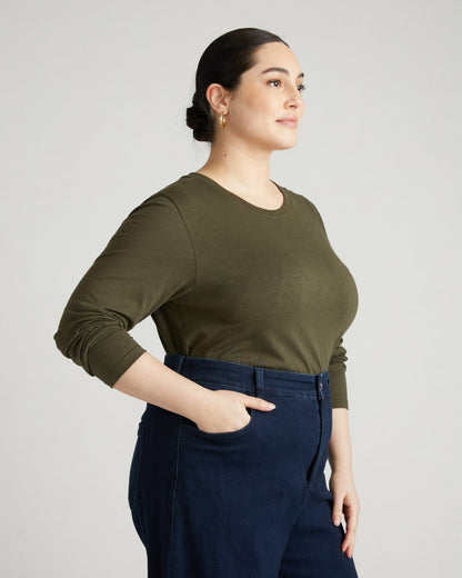 Universal Standard Light-As-Air Long Sleeve Crew Neck Tee - Nori