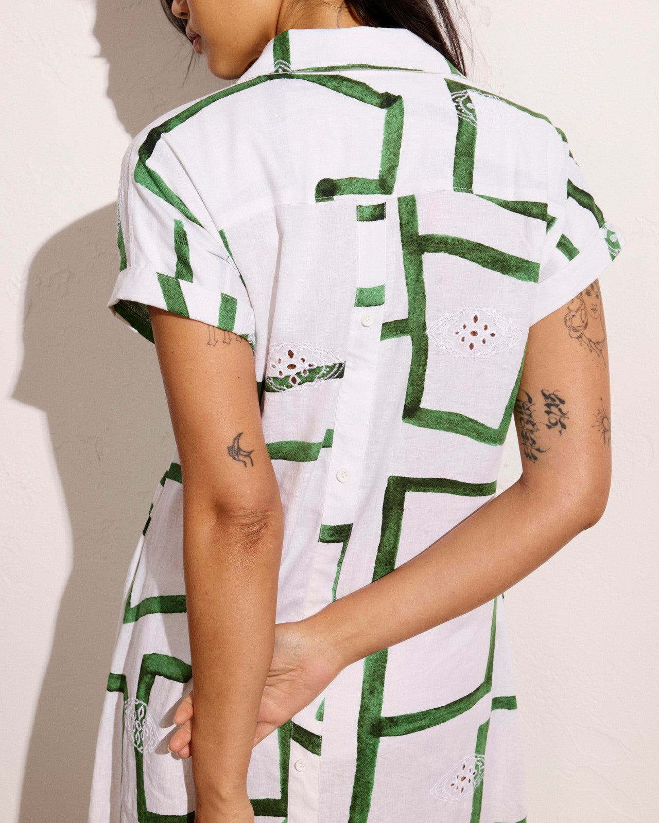 Universal Standard Sunshine Linen Blend Polo Dress - Green Paint Print