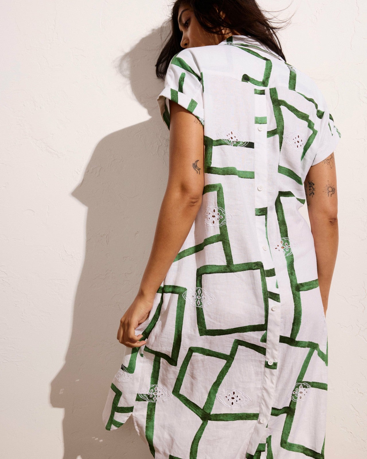 Universal Standard Sunshine Linen Blend Polo Dress - Green Paint Print