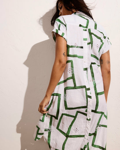 Universal Standard Sunshine Linen Blend Polo Dress - Green Paint Print