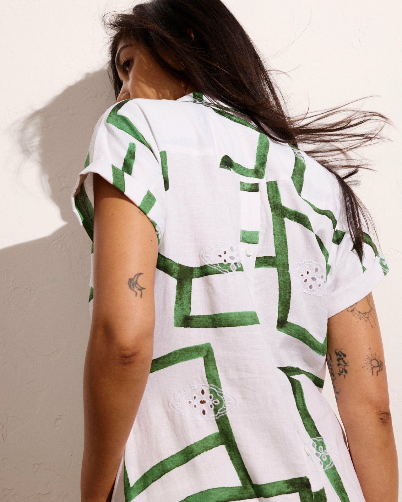 Universal Standard Sunshine Linen Blend Polo Dress - Green Paint Print