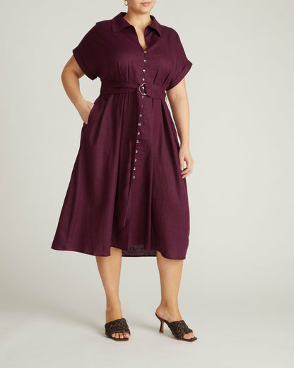 Universal Standard Sandy Stretch Linen Blend Shirtdress - Acai