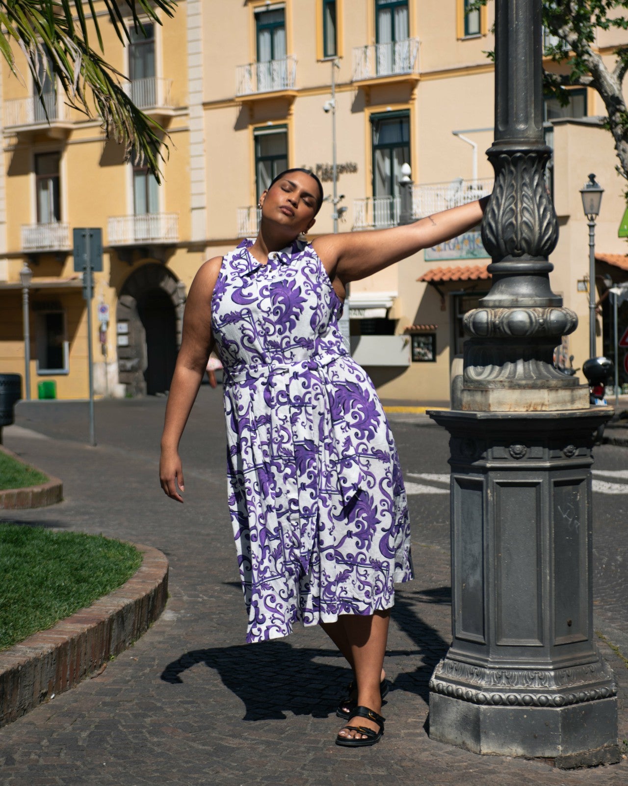 Universal Standard Adelaide Linen Blend Shirtdress - Purple Majolica Print