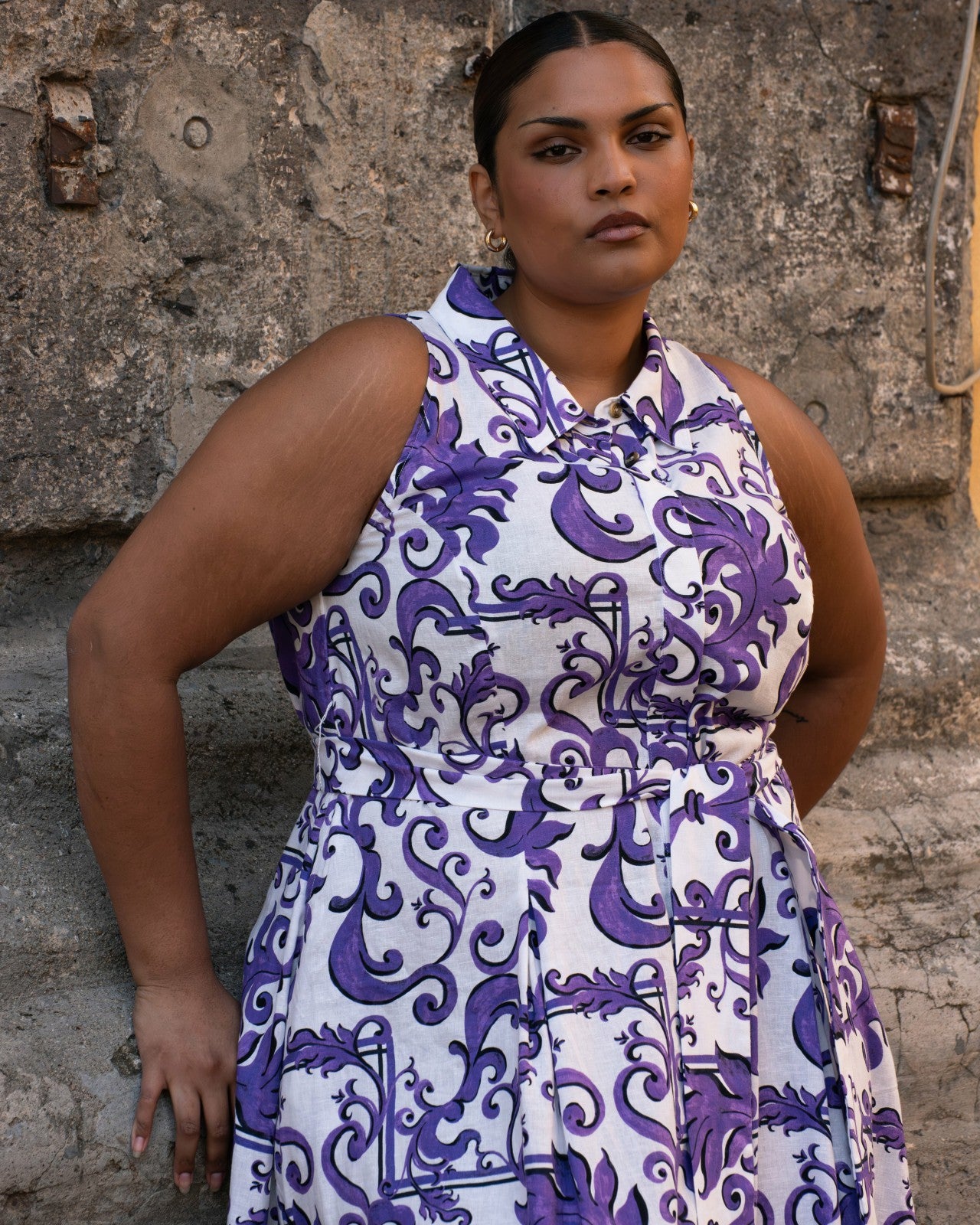 Universal Standard Adelaide Linen Blend Shirtdress - Purple Majolica Print