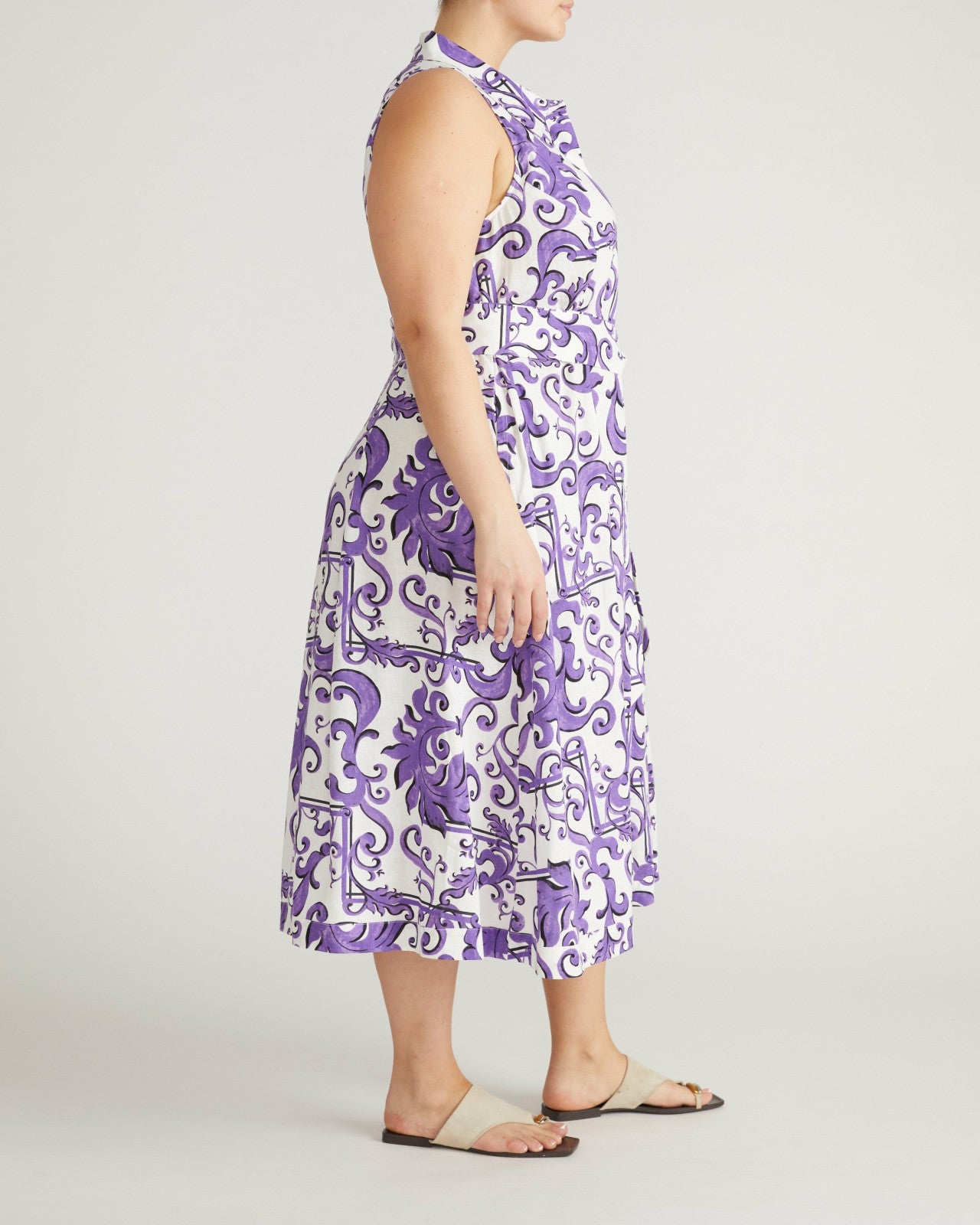 Universal Standard Adelaide Linen Blend Shirtdress - Purple Majolica Print