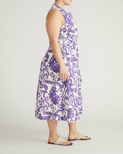 Universal Standard Adelaide Linen Blend Shirtdress - Purple Majolica Print