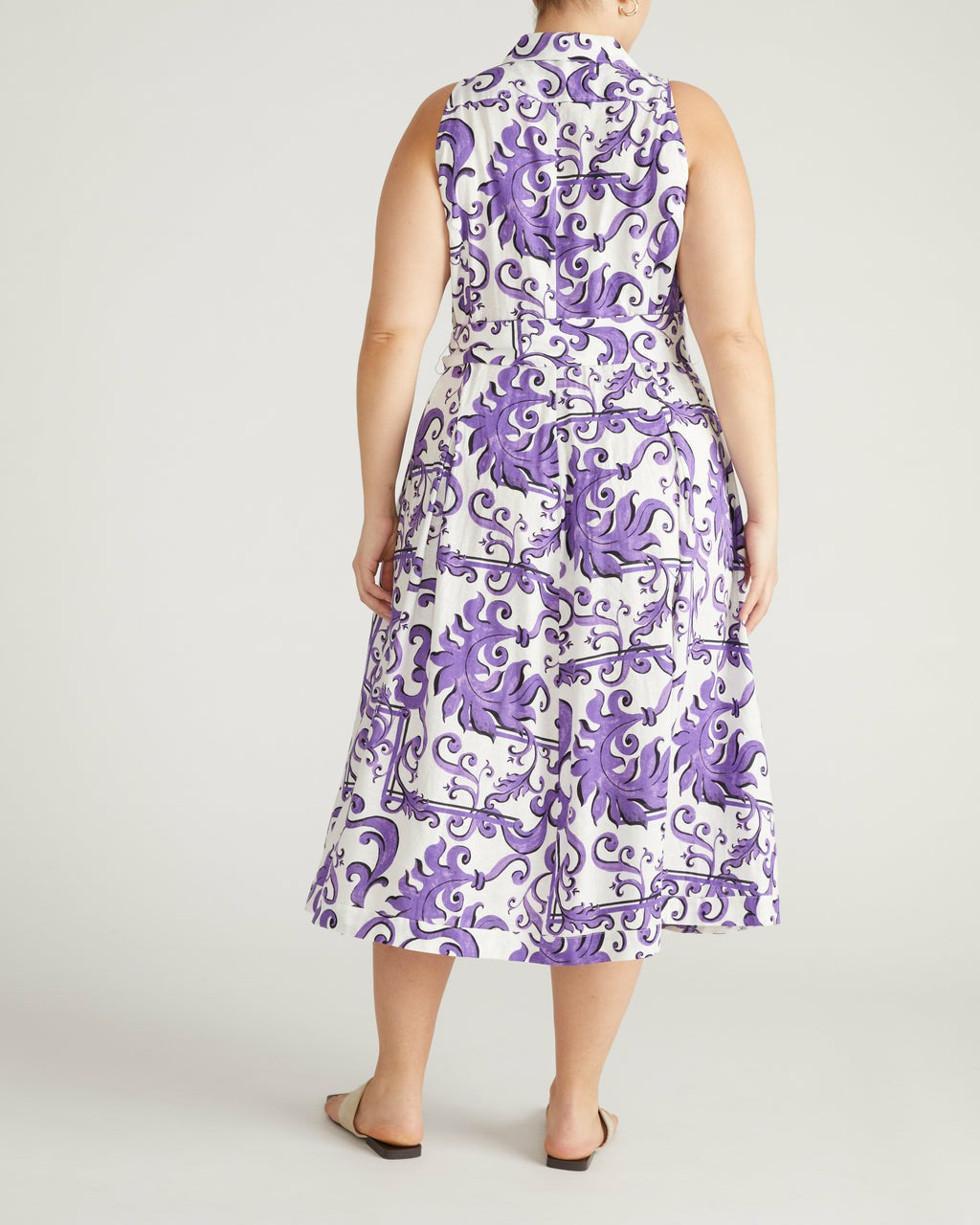 Universal Standard Adelaide Linen Blend Shirtdress - Purple Majolica Print