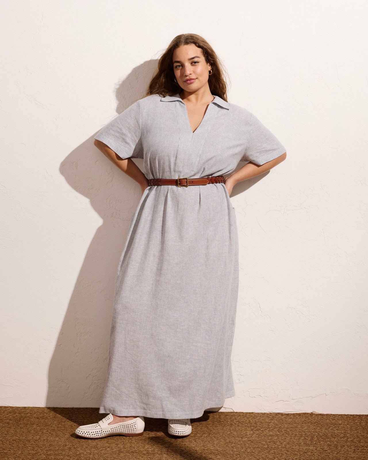 Universal Standard Padma Polo Neck Linen Blend Dress - Beach Stripe
