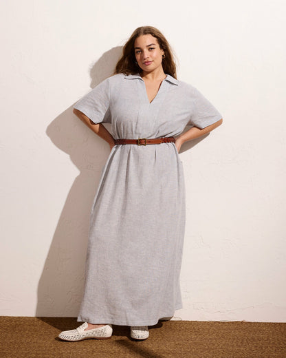 Universal Standard Padma Polo Neck Linen Blend Dress - Beach Stripe