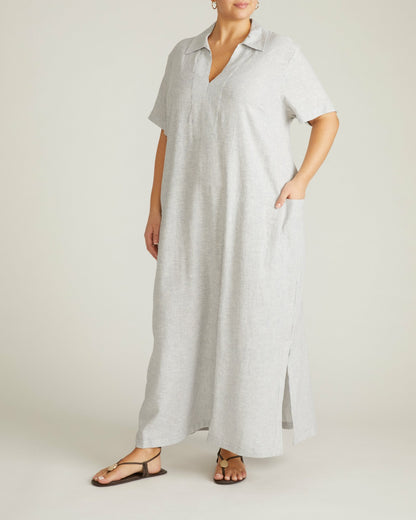 Universal Standard Padma Polo Neck Linen Blend Dress - Beach Stripe