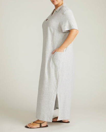 Universal Standard Padma Polo Neck Linen Blend Dress - Beach Stripe