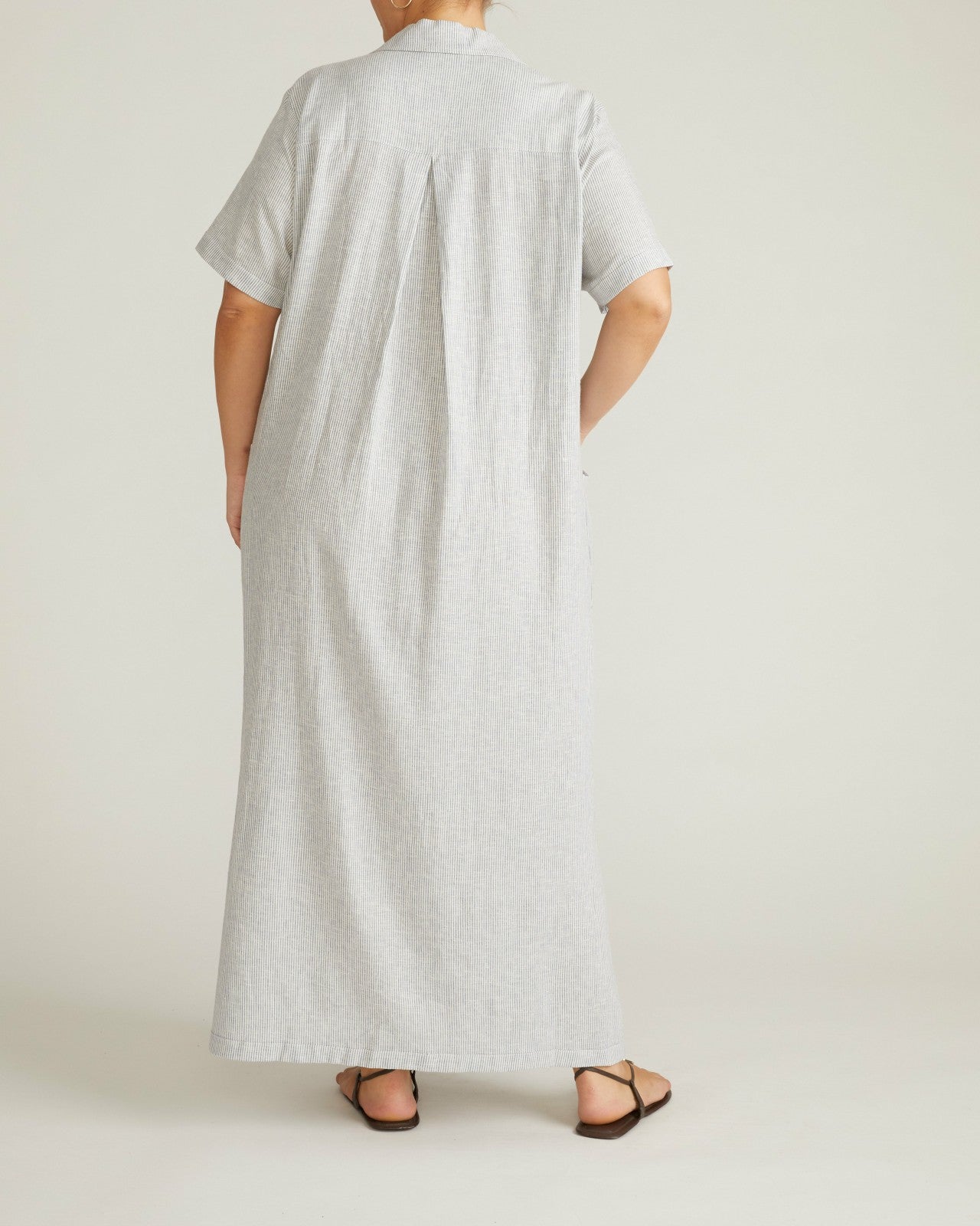 Universal Standard Padma Polo Neck Linen Blend Dress - Beach Stripe