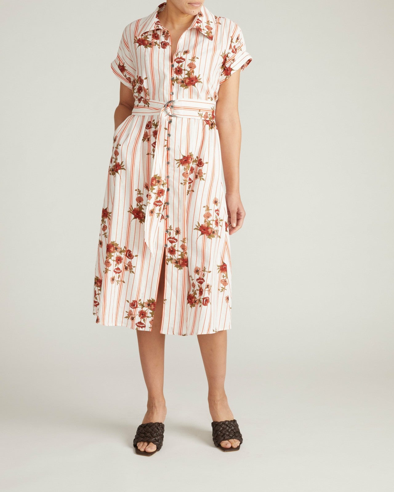 Universal Standard Sandy Stretch Linen Blend Shirtdress - Wild Flower Bouquet Print on St