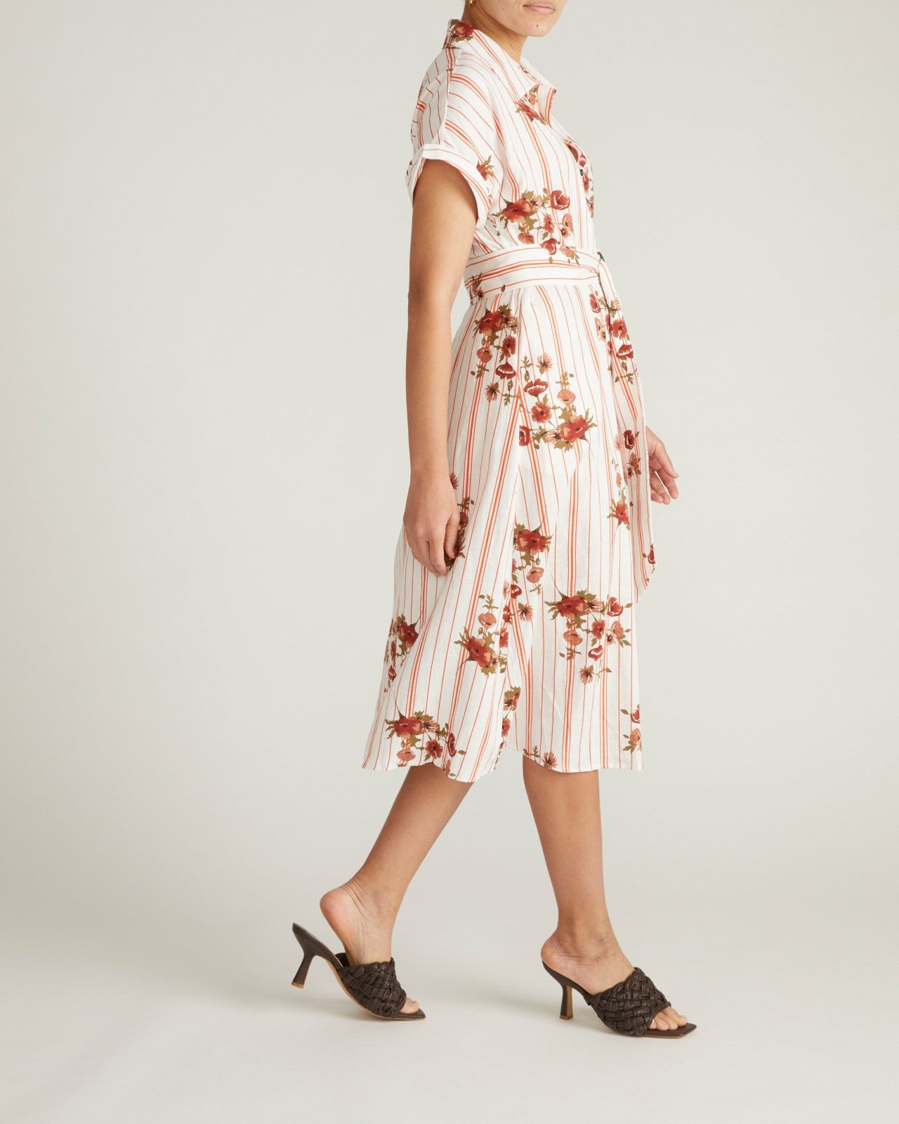 Universal Standard Sandy Stretch Linen Blend Shirtdress - Wild Flower Bouquet Print on St