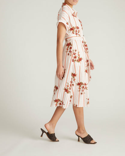 Universal Standard Sandy Stretch Linen Blend Shirtdress - Wild Flower Bouquet Print on St