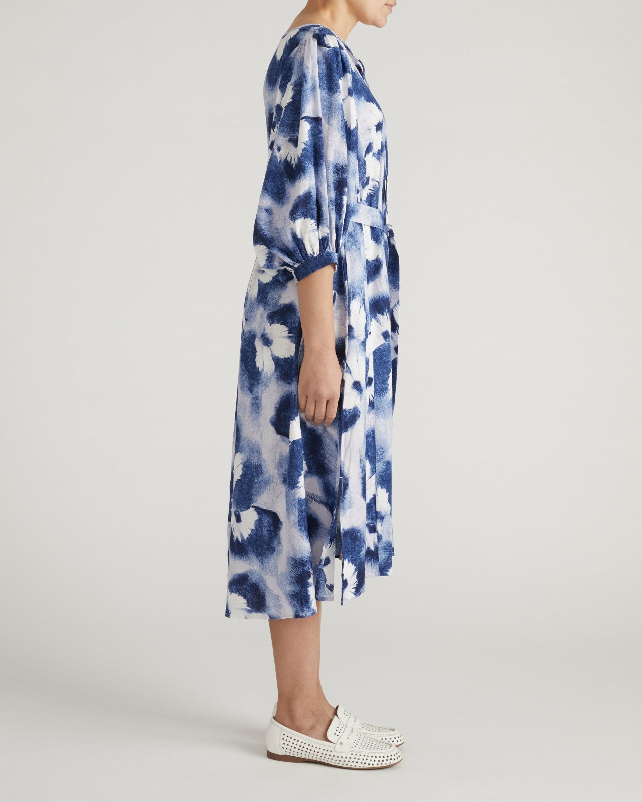 Universal Standard Amparo Linen Blend Dress - Blue Pressed Flower Print