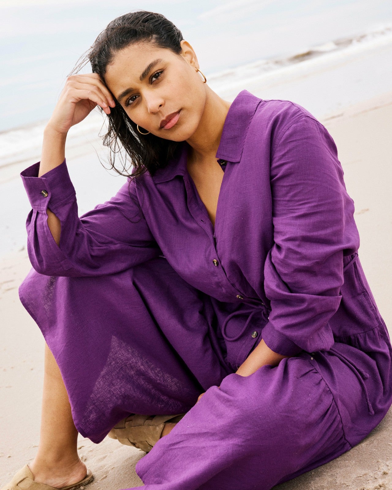 Universal Standard Alix Linen Blend Shirtdress - Dreamy Purple