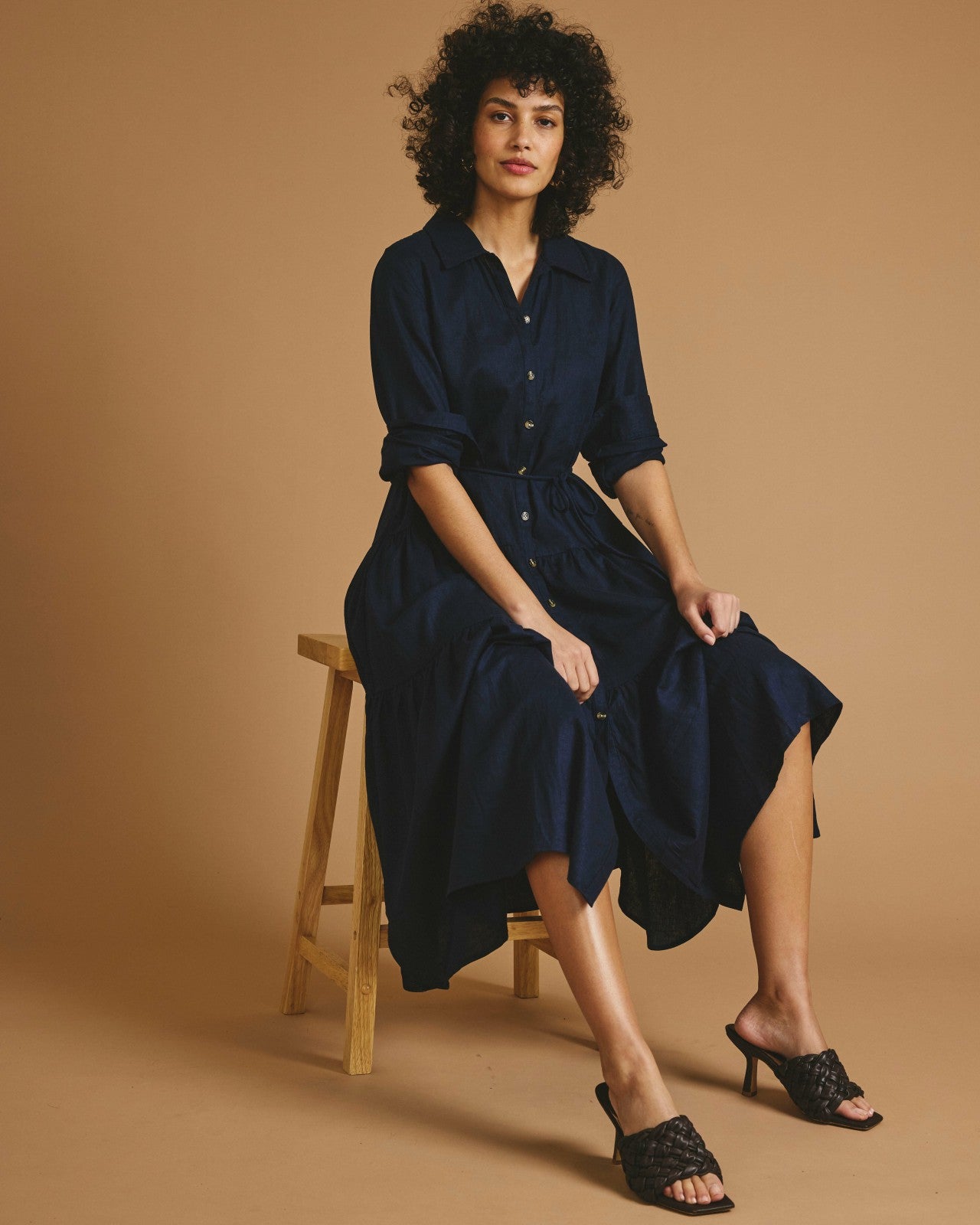 Universal Standard Alix Linen Blend Shirtdress - Navy