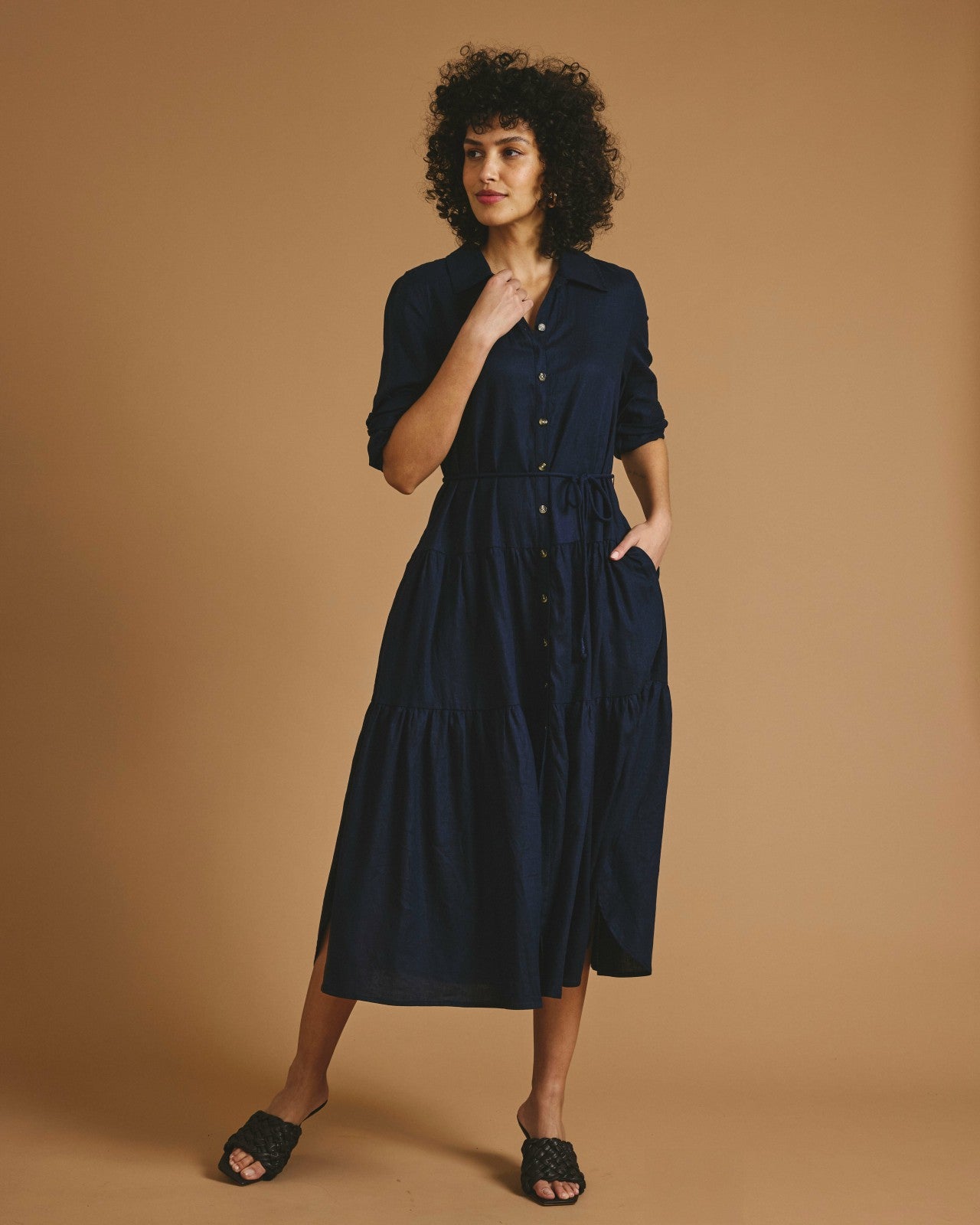 Universal Standard Alix Linen Blend Shirtdress - Navy