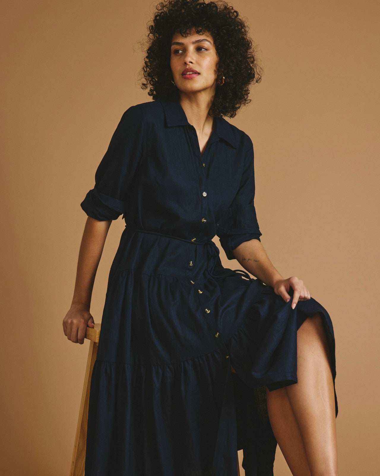 Universal Standard Alix Linen Blend Shirtdress - Navy