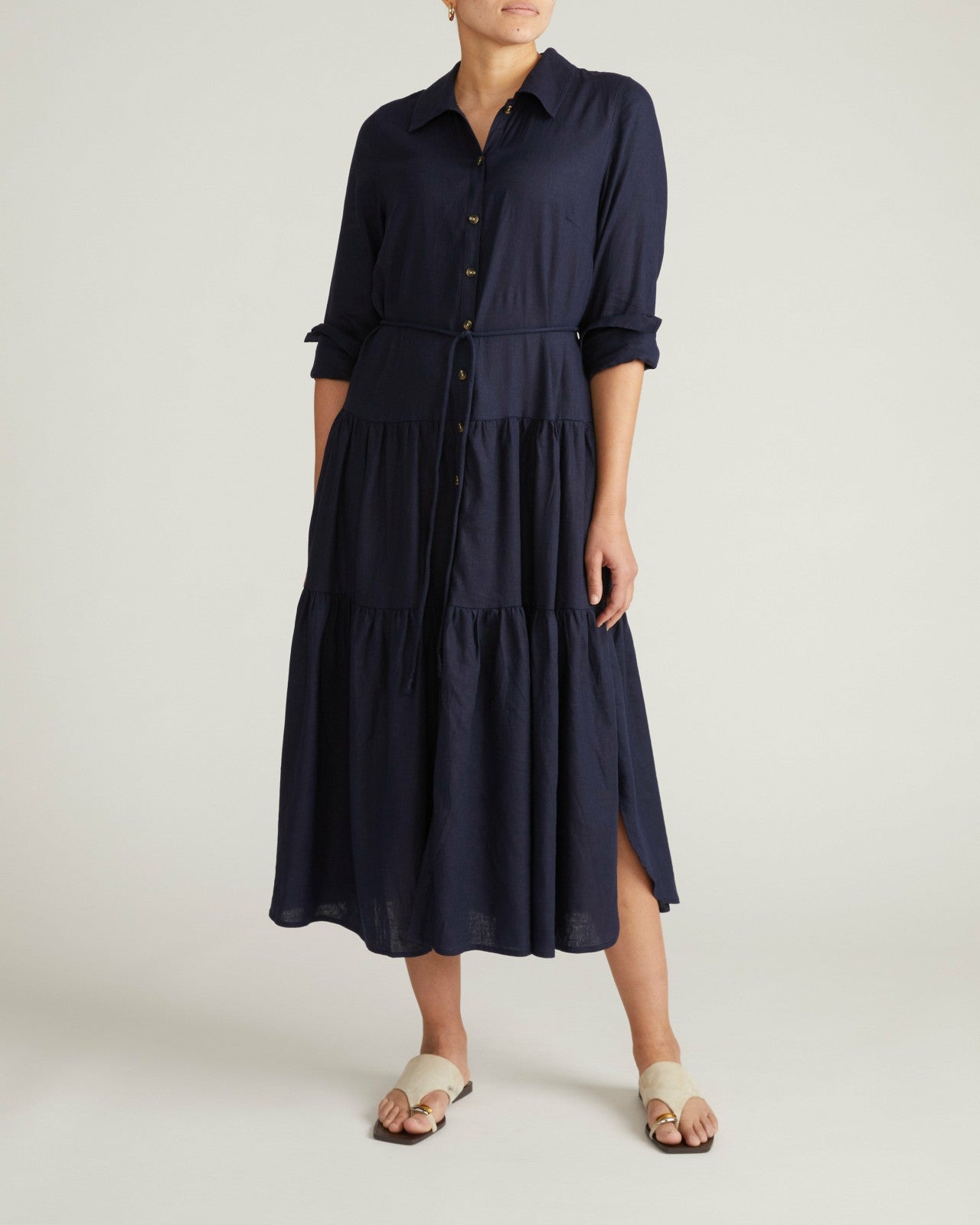 Universal Standard Alix Linen Blend Shirtdress - Navy