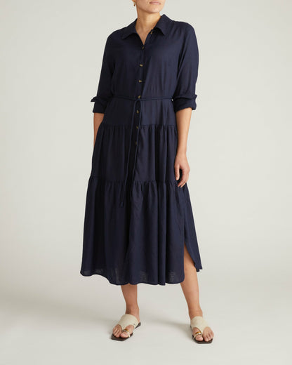 Universal Standard Alix Linen Blend Shirtdress - Navy