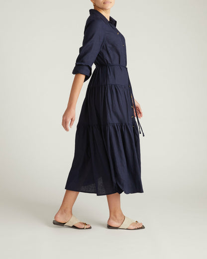 Universal Standard Alix Linen Blend Shirtdress - Navy