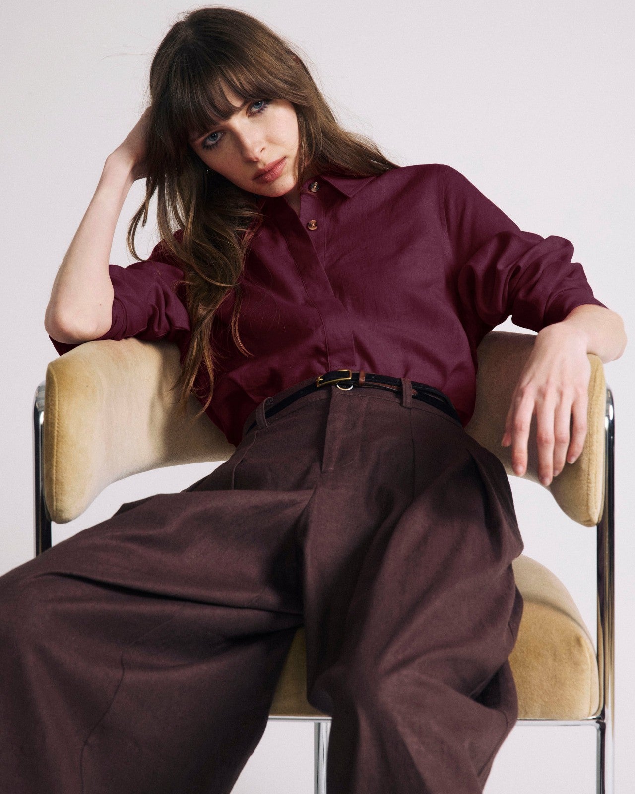 Universal Standard Elbe Popover Stretch Linen Blend Shirt - Acai