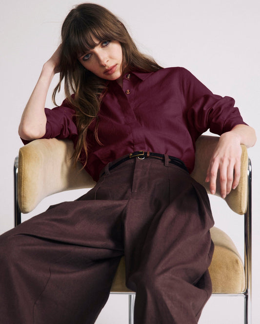 Universal Standard Elbe Popover Stretch Linen Blend Shirt - Acai