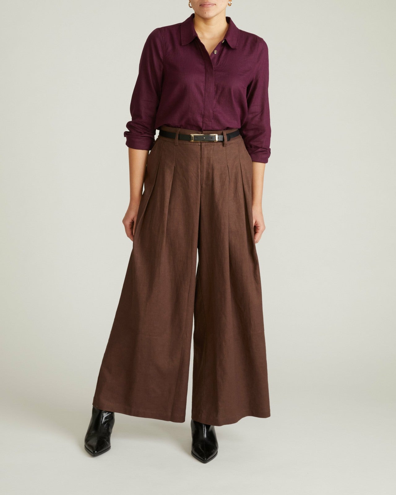 Universal Standard Elbe Popover Stretch Linen Blend Shirt - Acai