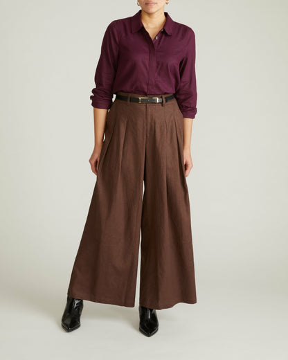 Universal Standard Elbe Popover Stretch Linen Blend Shirt - Acai