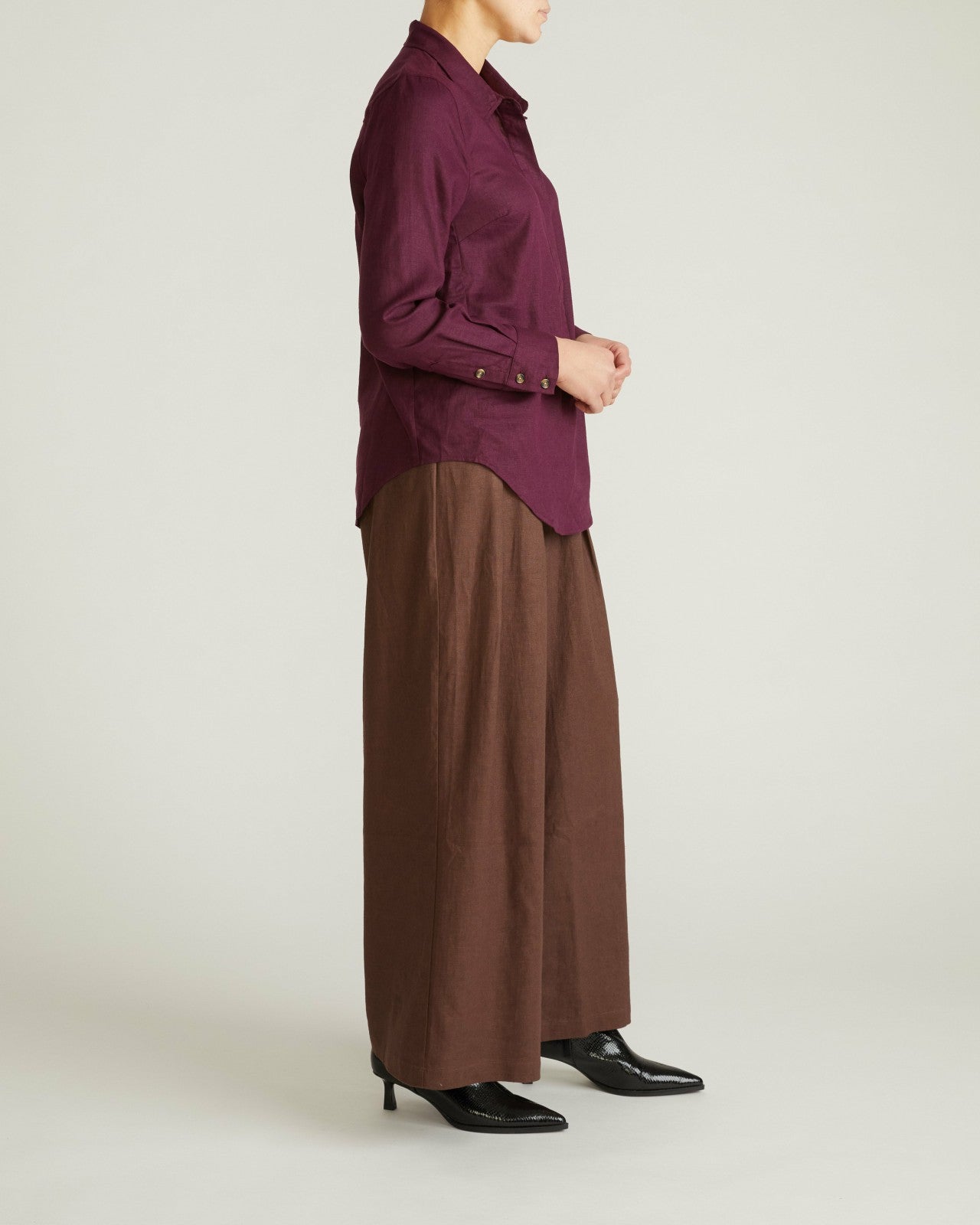 Universal Standard Elbe Popover Stretch Linen Blend Shirt - Acai
