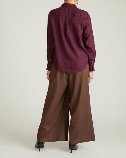 Universal Standard Elbe Popover Stretch Linen Blend Shirt - Acai