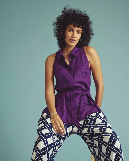 Universal Standard Adelaide Sleeveless Linen Blend Shirt - Dreamy Purple