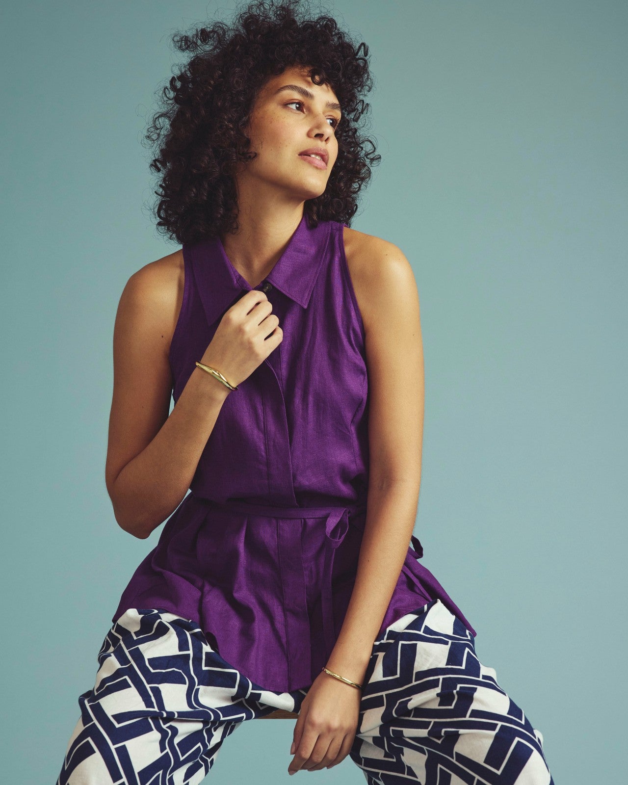 Universal Standard Adelaide Sleeveless Linen Blend Shirt - Dreamy Purple