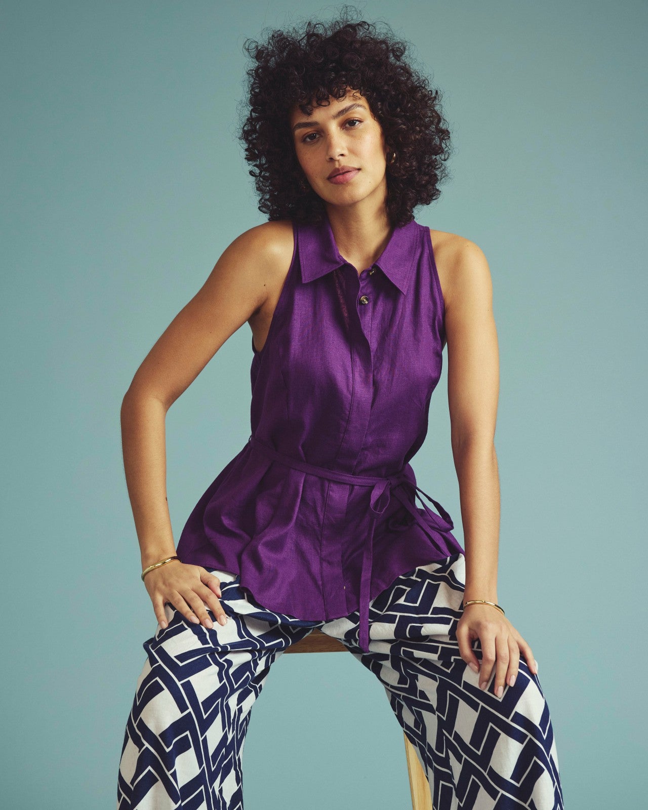 Universal Standard Adelaide Sleeveless Linen Blend Shirt - Dreamy Purple