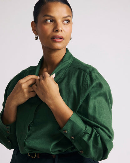 Universal Standard Elbe Popover Stretch Linen Blend Shirt - Green Park