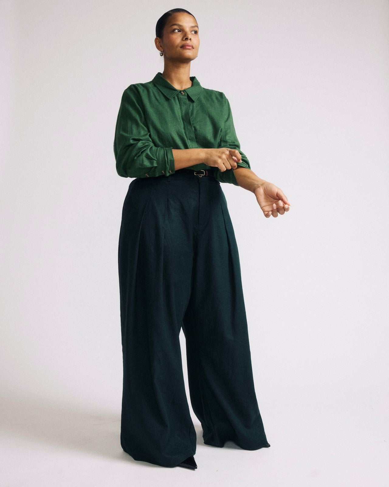 Universal Standard Elbe Popover Stretch Linen Blend Shirt - Green Park