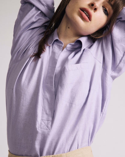 Universal Standard Elbe Popover Stretch Linen Blend Shirt - Orchid