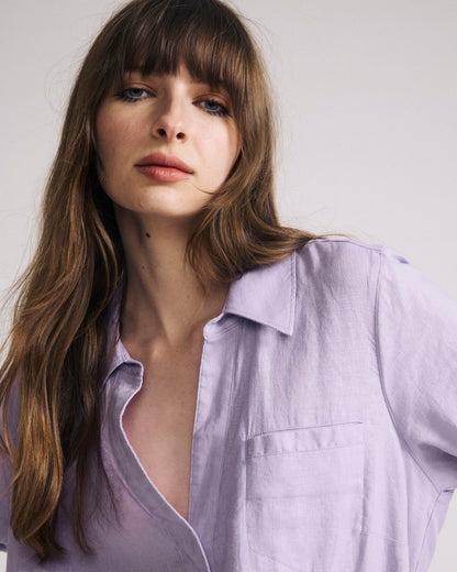 Universal Standard Elbe Popover Stretch Linen Blend Shirt - Orchid
