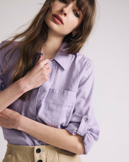 Universal Standard Elbe Popover Stretch Linen Blend Shirt - Orchid