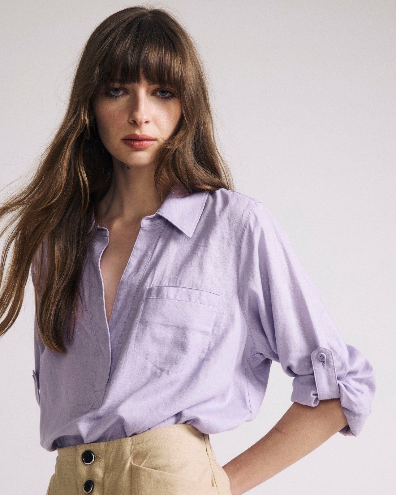 Universal Standard Elbe Popover Stretch Linen Blend Shirt - Orchid