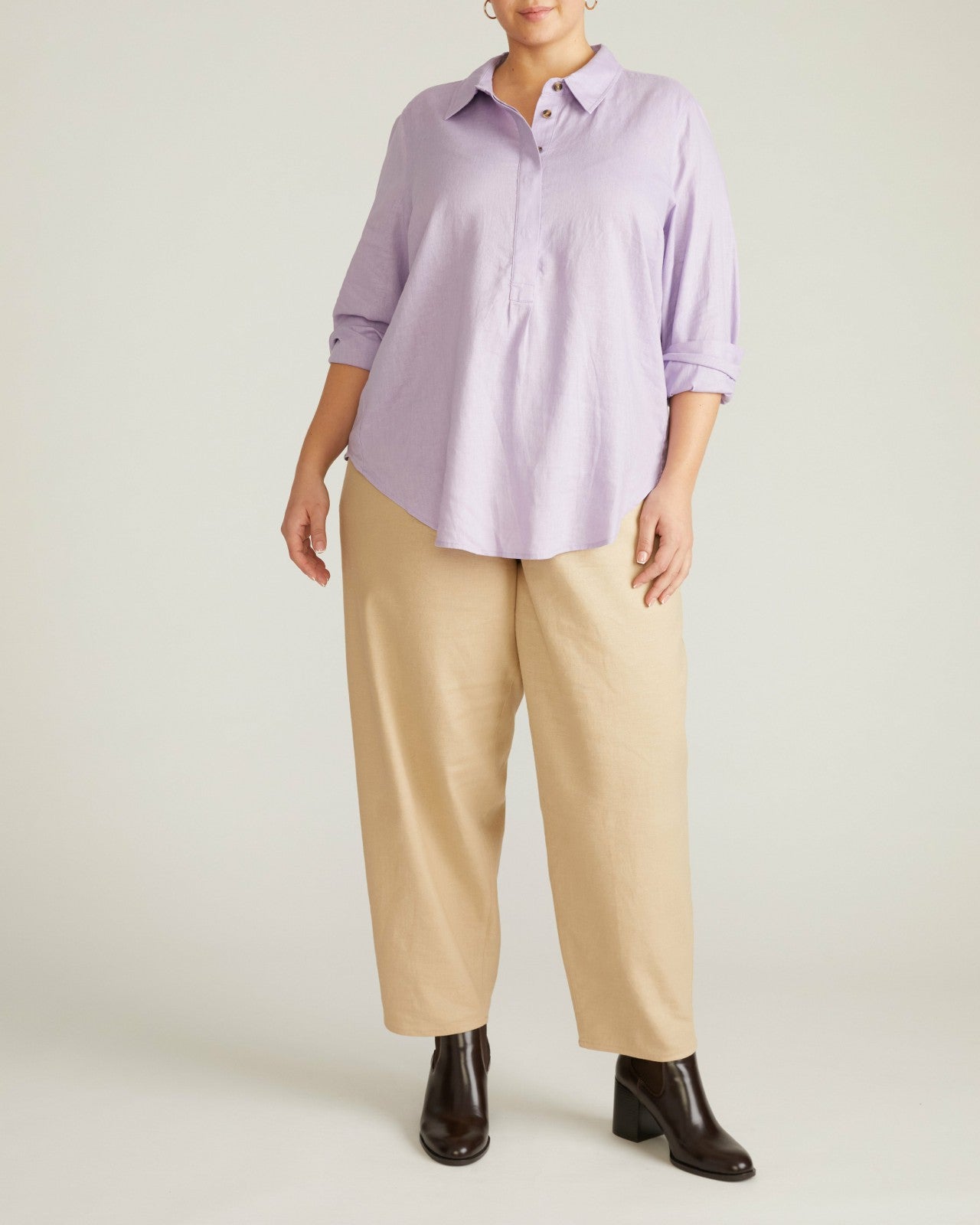 Universal Standard Elbe Popover Stretch Linen Blend Shirt - Orchid