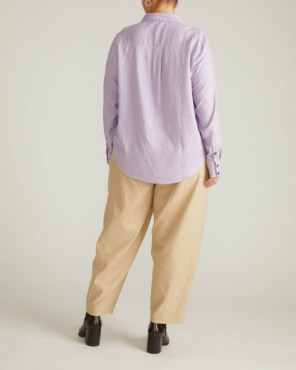 Universal Standard Elbe Popover Stretch Linen Blend Shirt - Orchid